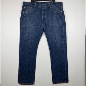 Levis 501 Button Fly Jeans Mens 38x32 (38x31) Classic Straight Leg Blue Denim